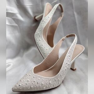 Nicole by Nicole Miller White Pearl & Crystal Slingback Pumps